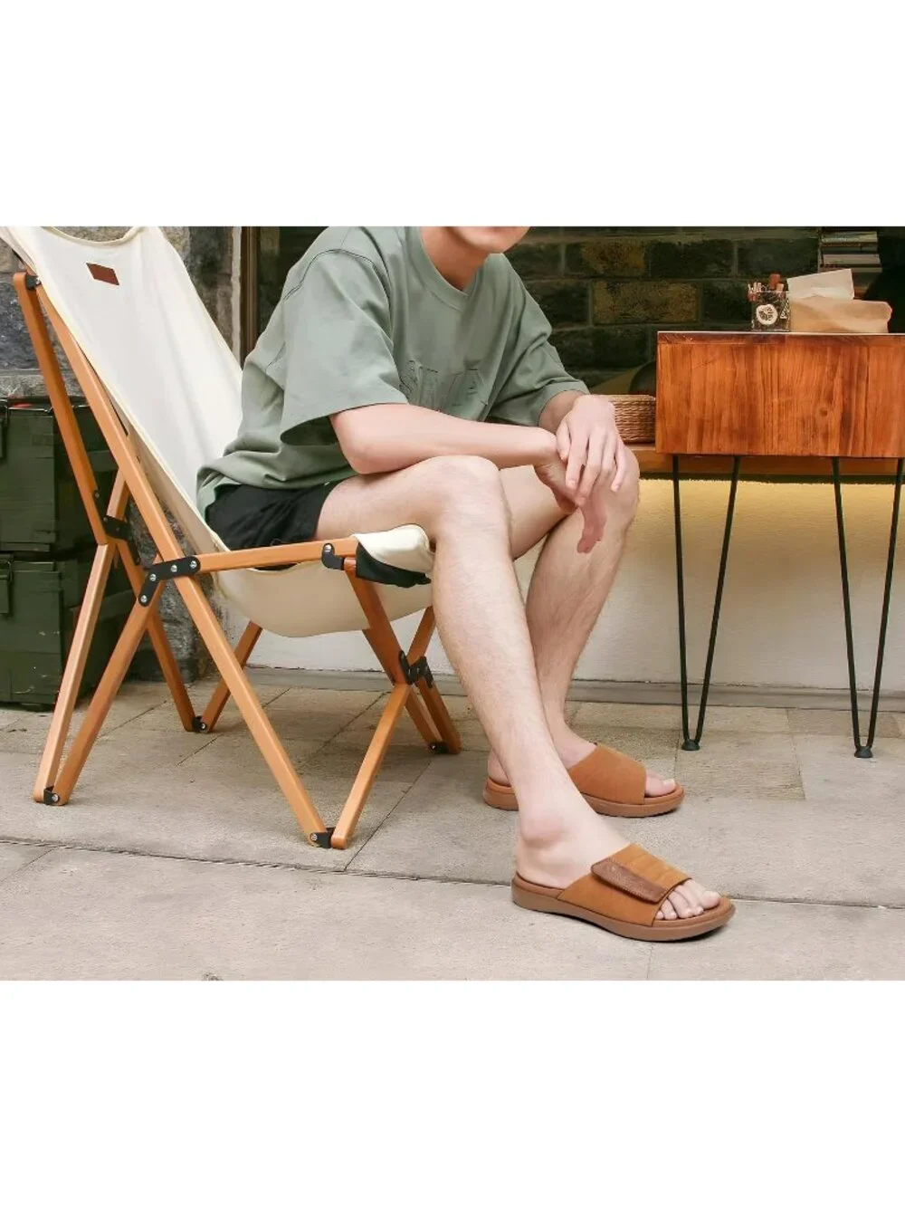 Men's Khaki Adjustable Orthotic Plantar Fasciitis Open Toe Athletic Sandal Shoes